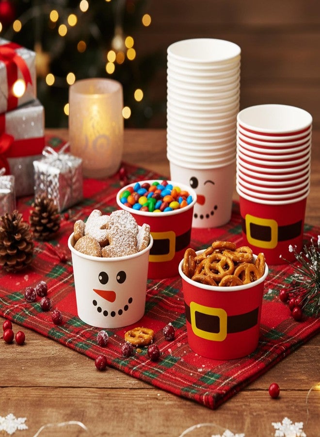 Jingmore 100 Pcs 8 oz Christmas Treat Snack Cups Red Santa Claus Snowman Disposable Bowls Ice Cream Dessert Treat Paper Bowls for Hot Iced Food Winter Christmas Holiday Party Supplies - Image 2
